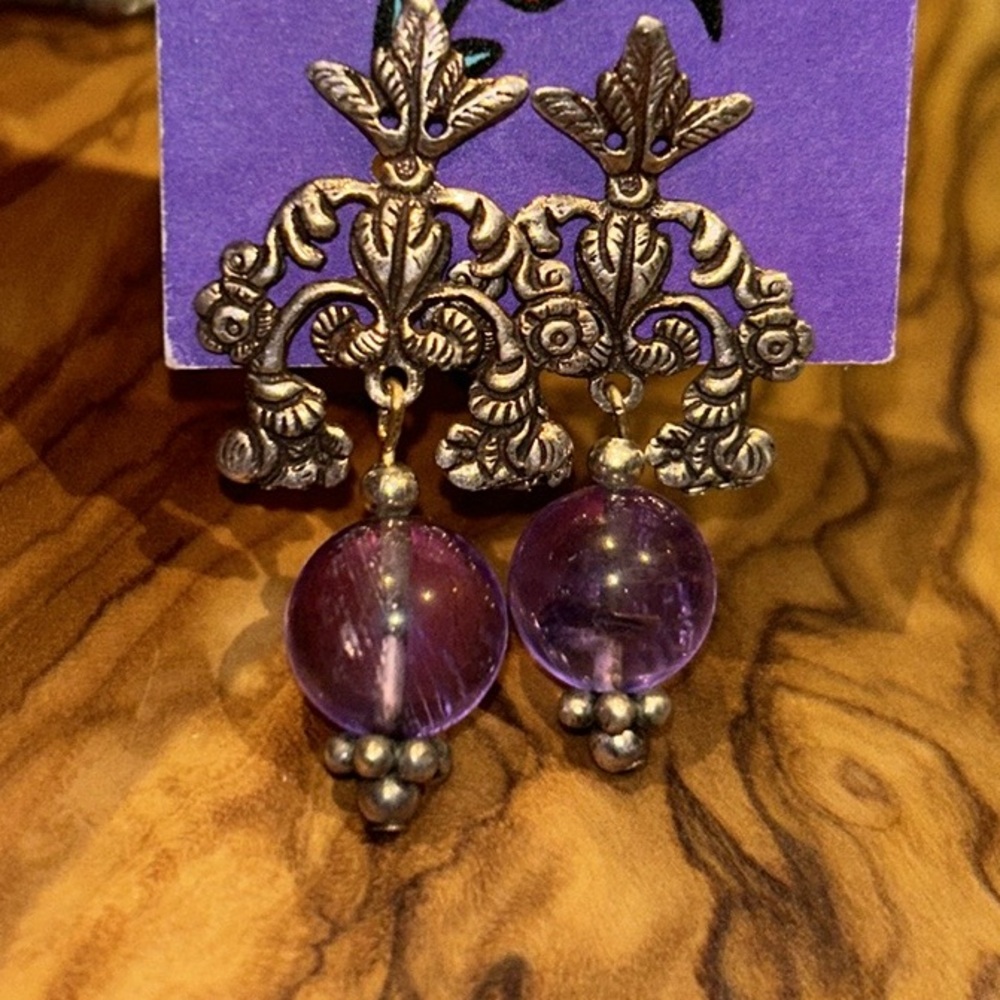 Vintage 925 Victorian Style Earrings With Amethyst Orbs From Peru